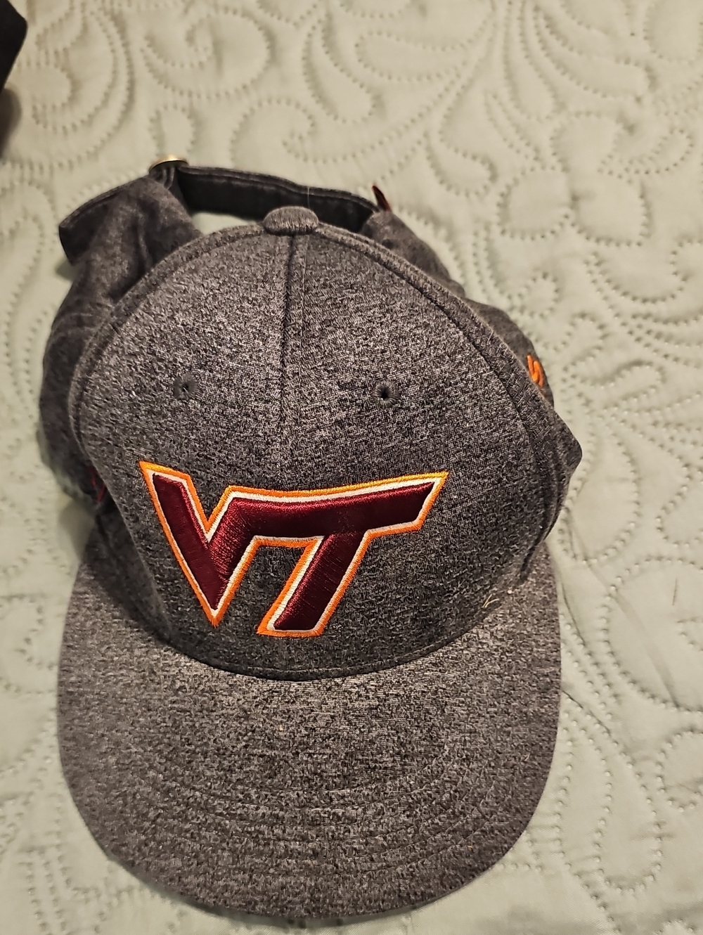 Virginia Tech Grey Heather Snapback Hat with Maroon & Orange VT Logo